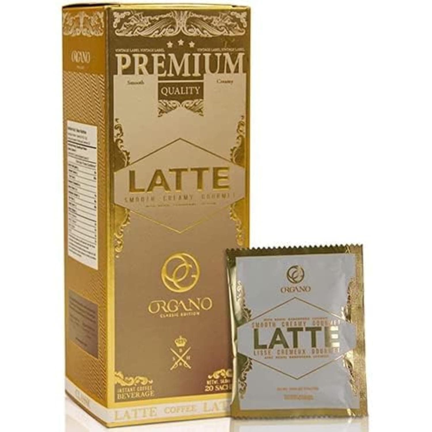 ORGANO Gourmet Cafe Latte, 100% Certified Ganoderma Lucidum (20 Sachets)